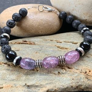 Dragon Vein Purple Glass & Lava Men's Bracelet